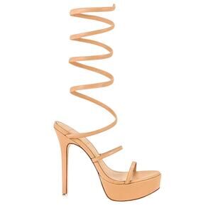 Black Suede Studio Nude Tan Platform Sexy Ankle Wrap Gladiator Sandal Heels